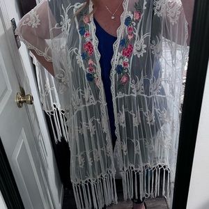 Torrid lace and embroidered kimono